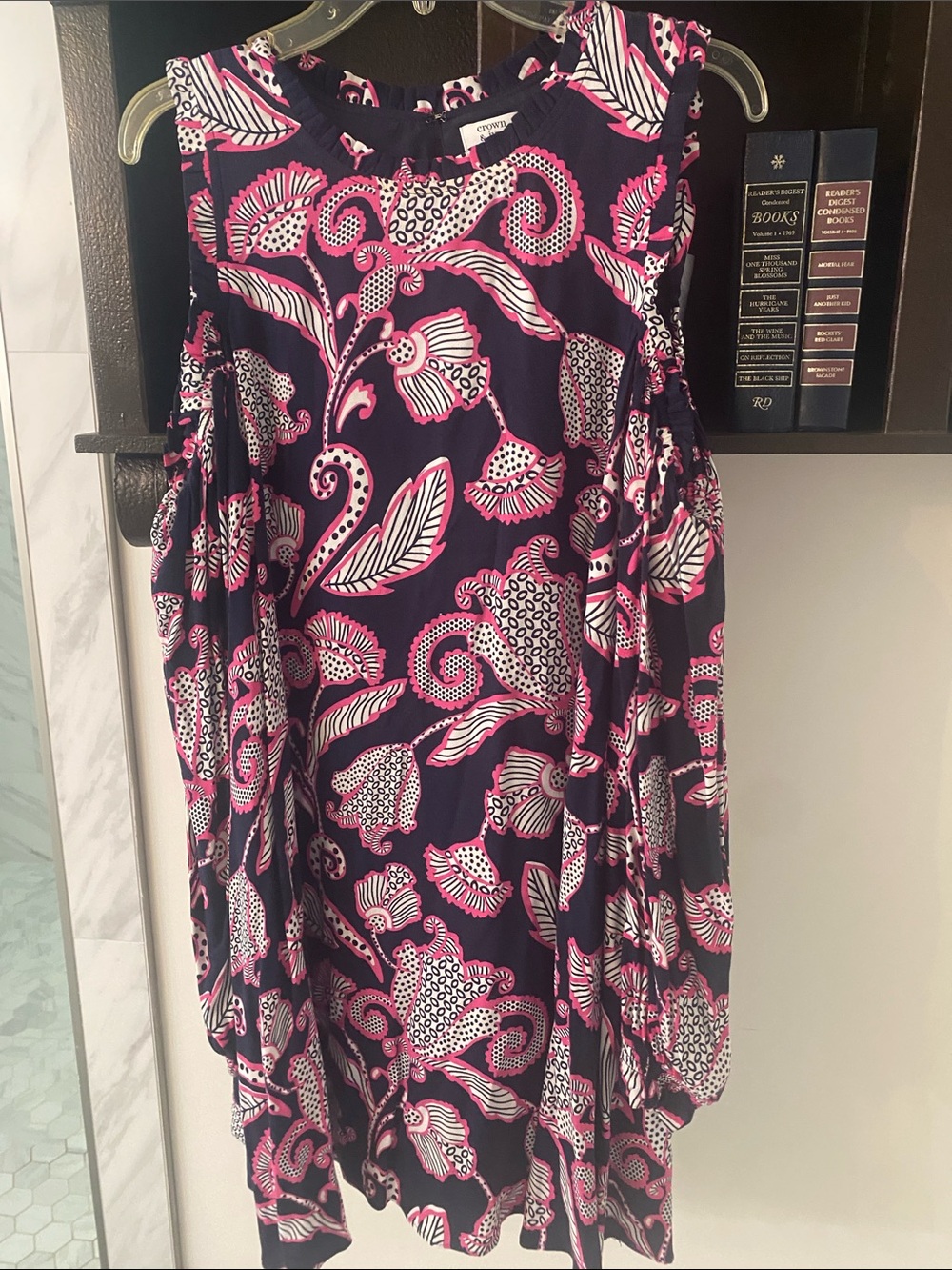 crown & ivy Navy Dress with Pink & White Floral Trim